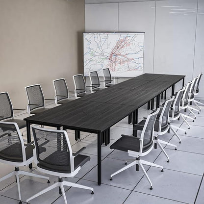 Bonzy Home Conference Tables 16ft Office Computer Desk for Meeting Room Study Writing Printer Table Meeting Seminar Table for 20 People Modern Black 8PCS (188.8"x47.2"x29.5", Black)
