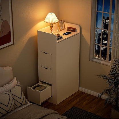 LAUSAINT HOME Wall Mounted Foldable Desk, Space Saving Hidden Desk with Storage & Power Outlet, Fold Out Table for Small Spaces, Home Office Bedroom, White