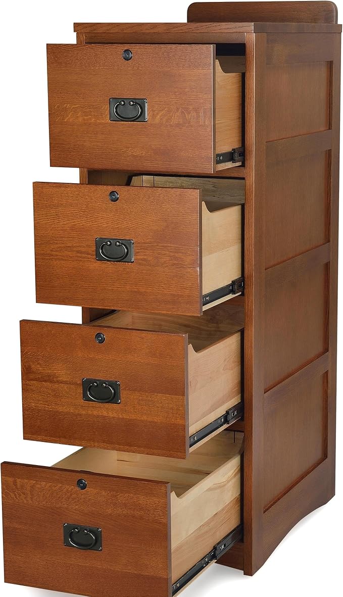 Crafters and Weavers Mission Oak 4 Drawer File Cabinet Office Cabinet