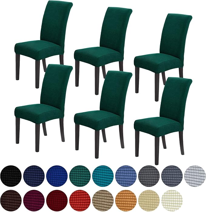 Chair Covers for Dining Room Set of 6, Stretchy Dining Chair Covers, Textured Jacquard Kitchen Chair Slipcovers, Classy Decor for Home and Banquet (Hunter, 6 Pack)