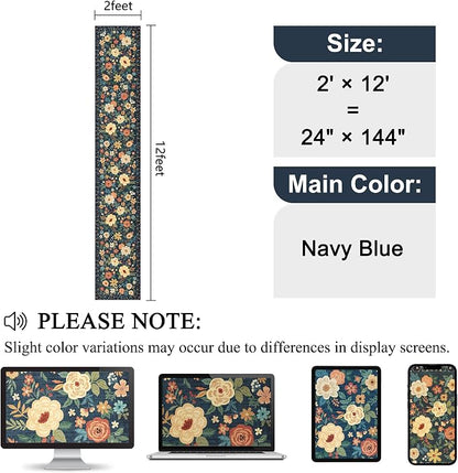 DUKINO 2x12 Washable Runner Rug, Ultra Soft Floral Runner Rug for Hallway, Boho Non Slip & Non Shedding Indoor Entryway Carpet for Kitchen, Laundry Room, Bathroom, Bedroom, Entrance, Navy Blue