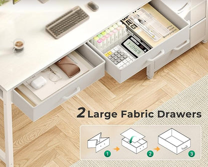 ODK Computer Desk with 5 Drawers, 53 Inch Office Desk with Printer Shelf, Reversible Vanity Desk for Home Bedroom, Writing Table Desk for Storage, White