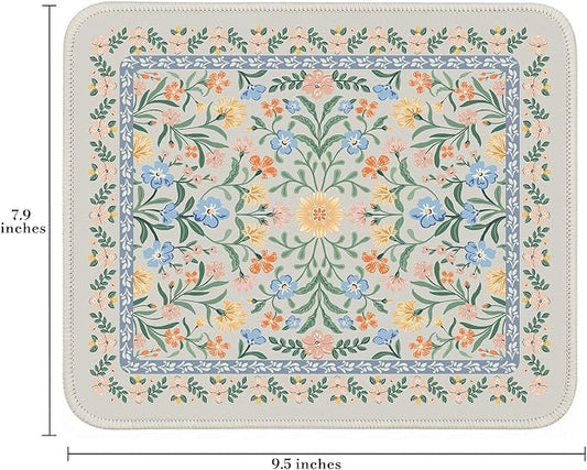 iCasso Aesthetic Small Floral Mouse Pad, Mini Portable Travel Mousepad, Anti-Slip and Comfortable Cloth Mouse Mat 7.9"x9.5" with Stitched Edges for Computer, Laptop, Office, Home(Green Floral)