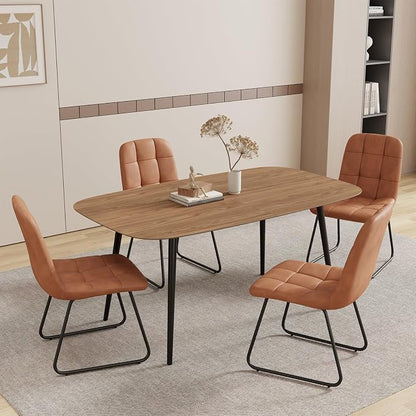 HIPIHOM 55.1'' Dining Table Set for 4,Modern Wood Dining Table,Leather Dining Chairs 4,Table and Chairs Set of 4,Ideal for Kitchen Dining Room (Walnut Color Table + 4 U-Shaped Brown Chairs, 55.1")