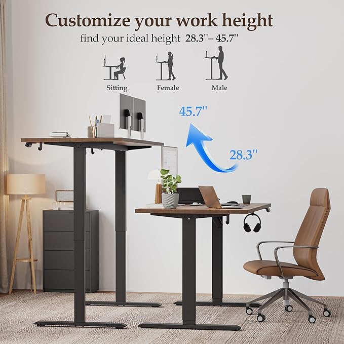 Klicelor 40 Inch Electric Standing Desk, Height Adjustable Office Desk, Sit Stand Up Computer Desk with Memory Preset, Two-Piece Desktop, Rustic Brown