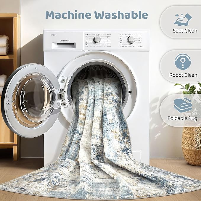 10x14 Area Rugs Living Room: Washable Large Abstract Modern Soft Rug Stain Resistant Indoor Floor Non Slip Accent Carpet for Bedroom Nursery Playroom Office Dining Room Dorm Home House- Light Blue