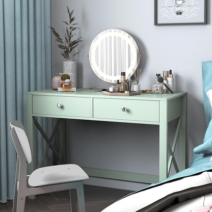 WiberWi Home Office Desk with Drawers, Modern Writing Computer Desk for Bedroom, Small Makeup Vanity Table Study Table for Home Office,Green