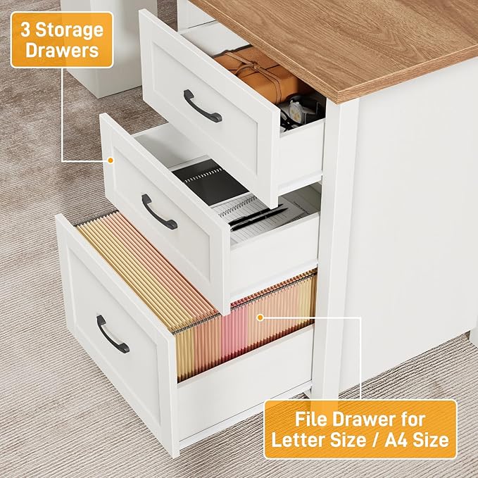 Vabches Farmhouse 68" H L Shaped Desk with Hutch,Office Table with 3 Drawers and Sliding Doors, Executive Desk with File Drawers, Wood Workstation for Home Office and Study