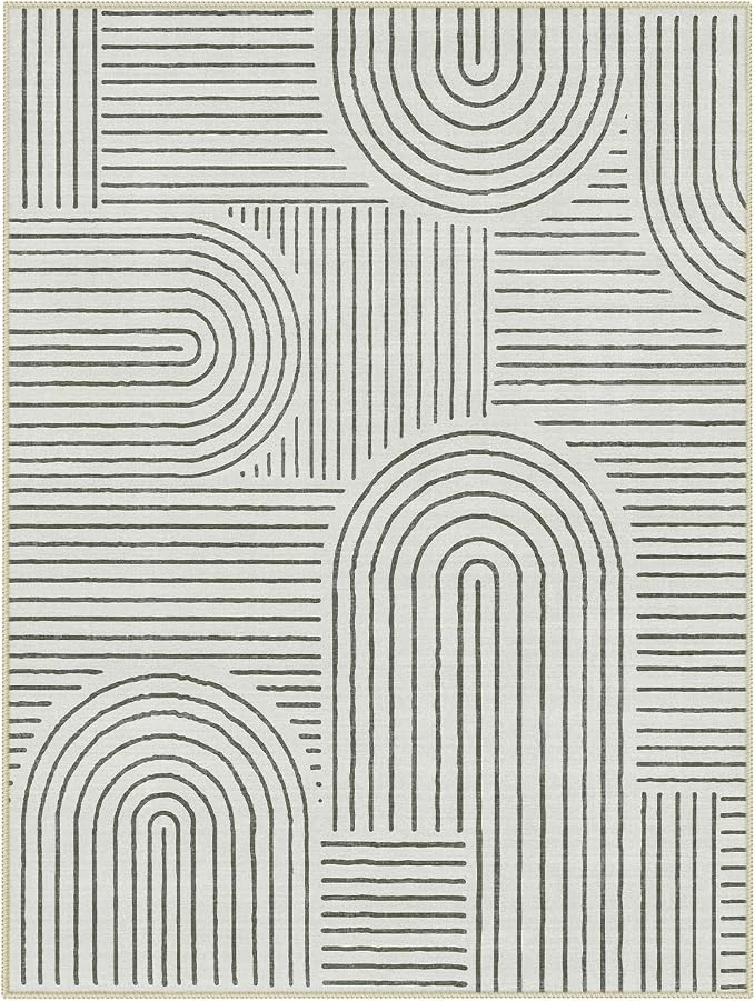 Lahome Abstract 9x12 Area Rugs for Living Room Bedroom, Soft Washable Rugs 9x12, Ultra-Thin Non-Slip Modern Dining Room Rug Non-Shedding Accent Carpet for Office Darrell, Grey/Beige