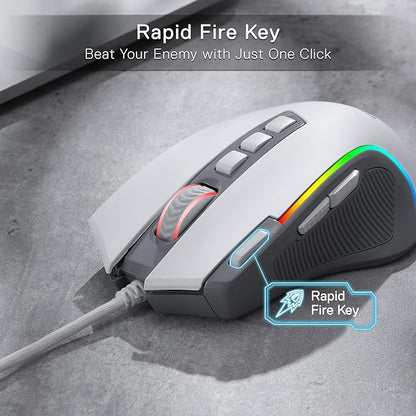Redragon M612 RGB Gaming Mouse, 8000 DPI Wired Optical Mouse with 9 Programmable Buttons & 5 Backlit Modes, Software Supports DIY Keybinds Rapid Fire Button, Gray&White