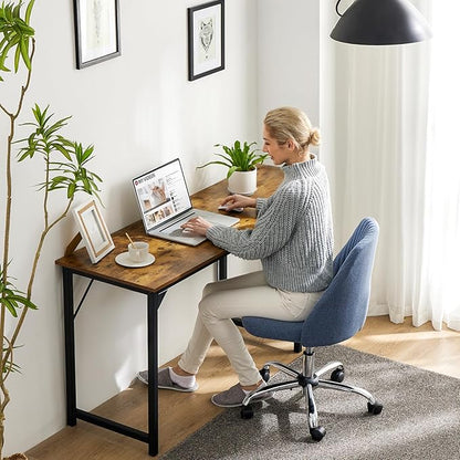 Sweetcrispy Computer Small Office Desk 40 Inch Student Study Writing Work with Headphone Hooks & Storage Bag Modern Simple PC Home Bedroom Table, Rustic Brown