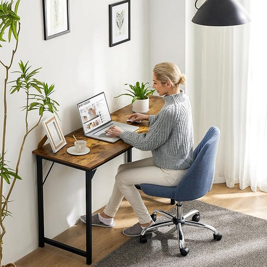 Sweetcrispy Computer Desk, Small Office 40 Inch Writing Work Study Student Teacher Home Bedroom Table with Metal Frame Wood Tabletop, Compact Modern Study Table for Home Use, Brown