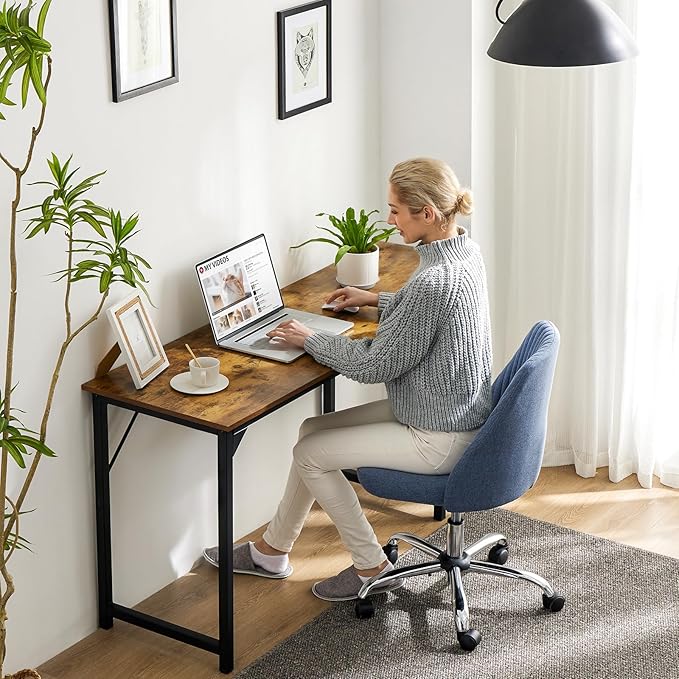 Sweetcrispy Computer Desk, Small Office 44 Inch Writing Work Study Student Teacher Home Bedroom Table with Metal Frame Wood Tabletop, Compact Modern Study Table for Home Use, Brown