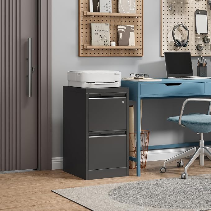 2 Drawer File Cabinet with Lock, Filing Cabinets for Home Office | Small File Cabinet Under Desk, Lockable File Cabinet, Metal File Cabinet for Letter/Legal/A4/F4 Size, Assemble Required