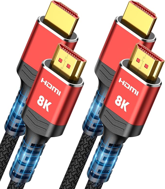 Highwings 8K 10K HDMI 2.1 Cable 6.6FT/2M 2-Pack, Ultra High Speed HDMI Cable Braided Cord-4K@120Hz 8K@60Hz, DTS:X, HDCP 2.2 & 2.3, HDR 10 Compatible with Roku TV/HDTV/Blu-ray