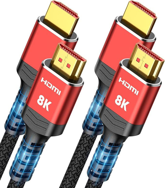 Highwings 8K 10K HDMI 2.1 Cable 6.6FT/2M 2-Pack, Ultra High Speed HDMI Cable Braided Cord-4K@120Hz 8K@60Hz, DTS:X, HDCP 2.2 & 2.3, HDR 10 Compatible with Roku TV/HDTV/Blu-ray