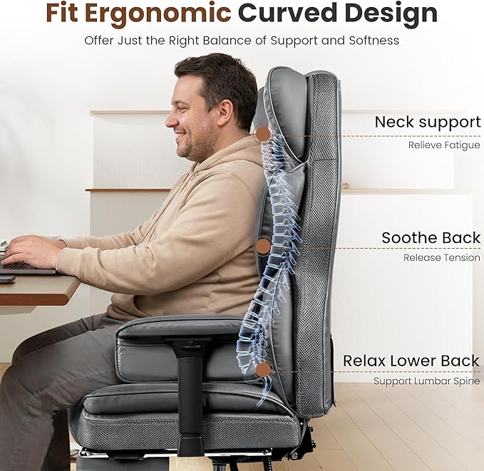 BESTFAIR Big and Tall Office Chair - High Back Executive Chair with Footrest & Lumbar Support for Heavy People, Adjustable Arms, Padded Wide Seat Computer Gaming Chair, Heavy Duty, Gray 2 Pack