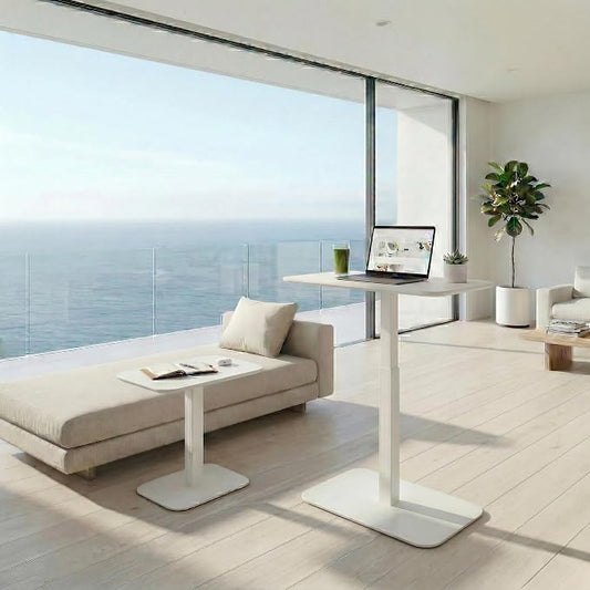 Elevance Height Adjustable Side Table, White Base, Cloud White Top | Sofa Laptop Table for Couch & Bed | Small C-Shape End Table for Home or Office