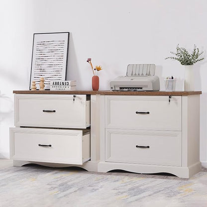 34.6" Farmhouse File Cabinet,Wood File Cabinet with Hanging File Folders,Top Drawer Lockable,Lateral Filing Cabinet for Home Office Compatible with Letter/Legal/A4 Size (1)