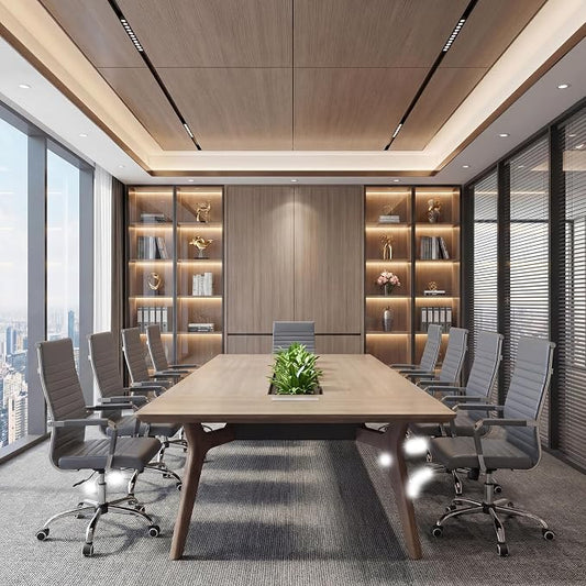Furmax Ergonomic Office Desk Chair, Executive Ribbed Mid-Back PU Leather Conference Room Chair Adjustable Swivel Chair with Arms (4, Grey)