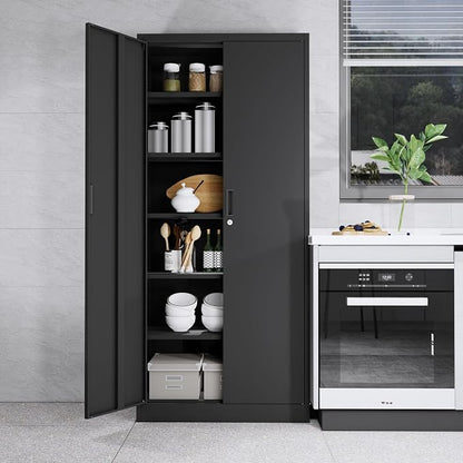CJF Metal Storage Cabinet, 71" H Locking Cabinet with 5 Adjustable Shelves for Garage, Classroom, School, Home, Office, Pantry-Black