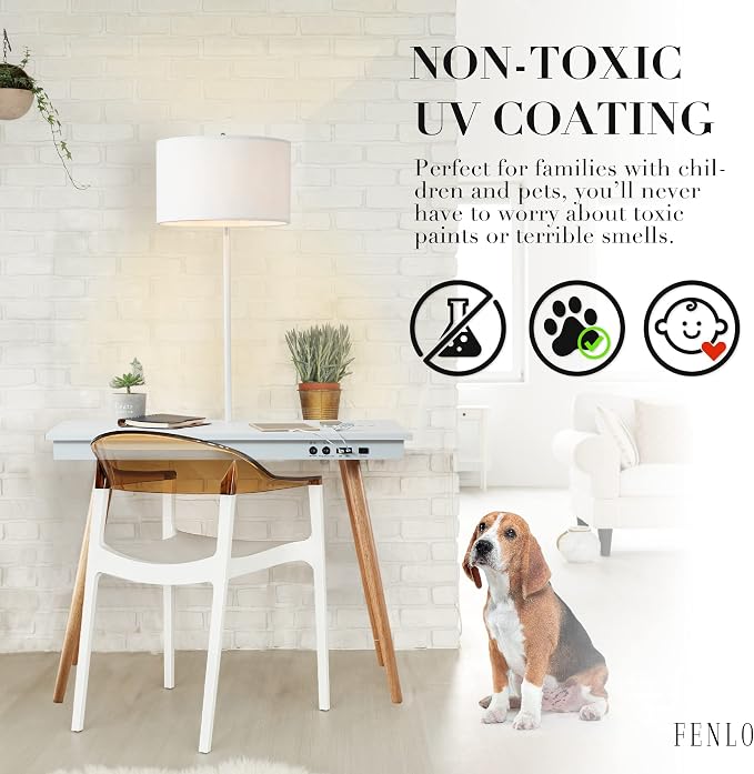 FENLO Future 39" Mid Century Modern Desk for Home Office, Office Desk with USB Charging Station, Wireless Charging, USB, USB-C Ports, White