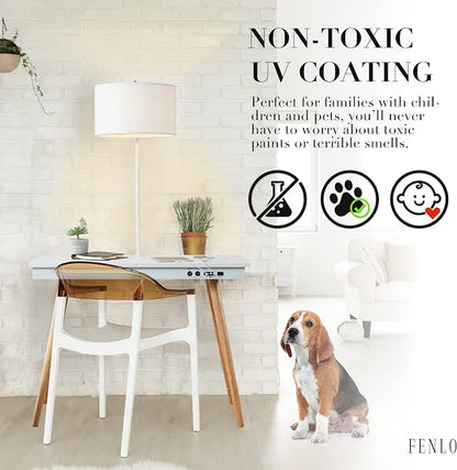 FENLO Future 39" Mid Century Modern Desk for Home Office, Office Desk with USB Charging Station, Wireless Charging, USB, USB-C Ports, White
