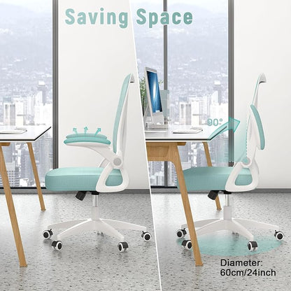 naspaluro Ergonomic Office Chair, Computer Chair with Adjustable Height, Flip-Up Arms and Lumbar Support, Breathable Mesh Desk Chair for Home Study Working (Without Headrest, Green)