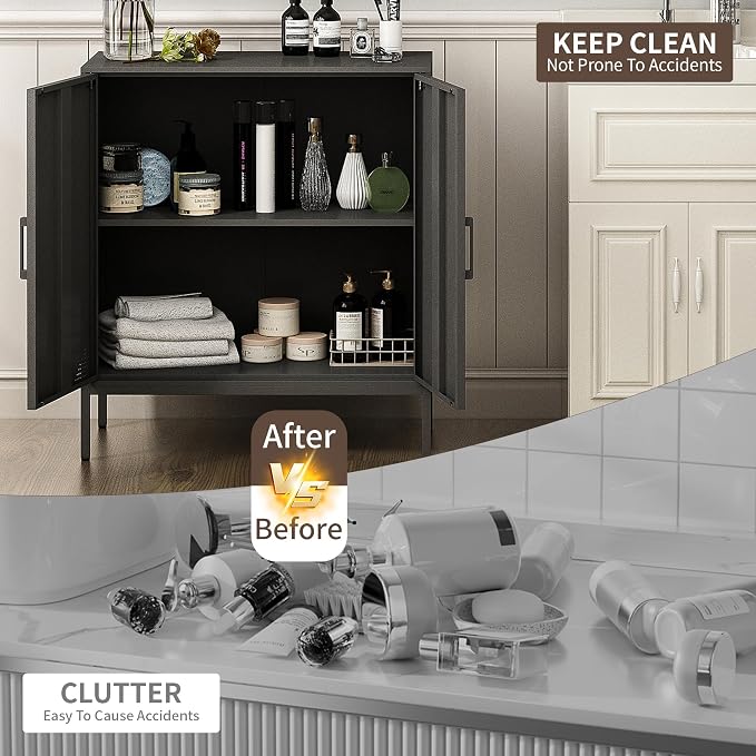 Metal Storage Cabinet,Storage Locker Cabinet with Shelves 2 Door Lockable Cabinet Black Locking Tool File Cabinet Sideboard for Office, Garage, Bathroom