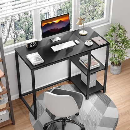 SINPAID 40 Inch Small Gaming Desk with Shelves for Small Spaces, Easy Assembly Study Desk, Sturdy Writing Desk for Bedroom & Home Office, Black