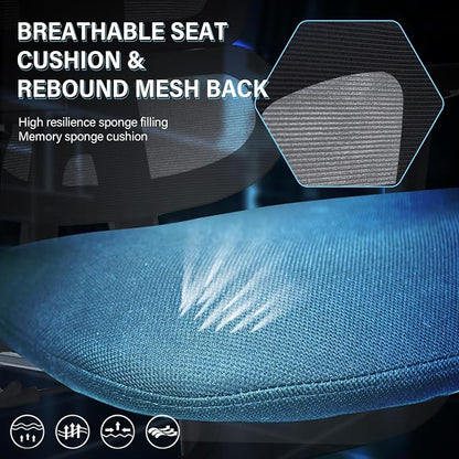 Ergonomic Mesh Office Chair with Retractable Footrest - High Back Computer Chair with Lumbar Support, Adjustable Armrests and Headrest - Adult Multifunctional Home Office Chair, Black
