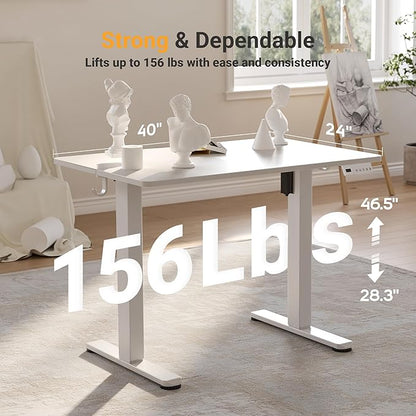 YDN Electric Standing Desk, 40 x 24 Inches Adjustable Height Stand up Desk with Cable Management, Home Office Desks with Splice Board & Frame, Warm White
