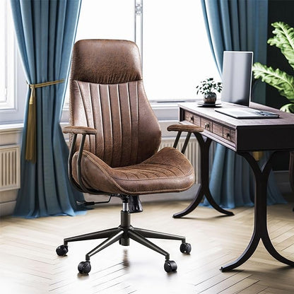 CAODOC High Back Office Chair,Modern Swivel Office Chair,Brown Suede Fabric Gaming Chair,Height Adjustable Home Office Desk Chair with Lumbar Support