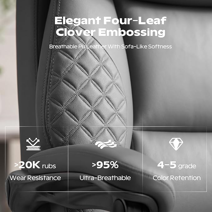 Office Chair, Ergonomic Desk Chair with Adjustable Lumbar Support for Back Pain, Extra Wide 400LBS Comfy Big and Tall Office Chair with Footrest, Executive Leather Computer Game Chair for Heavy People