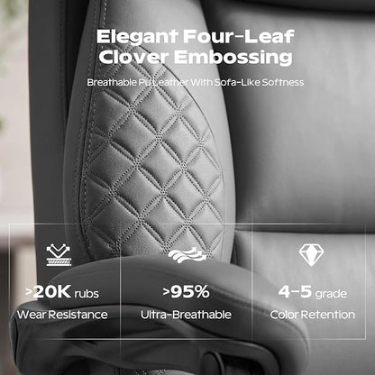 Office Chair, Ergonomic Desk Chair with Adjustable Lumbar Support for Back Pain, Extra Wide 400LBS Comfy Big and Tall Office Chair with Footrest, Executive Leather Computer Game Chair for Heavy People