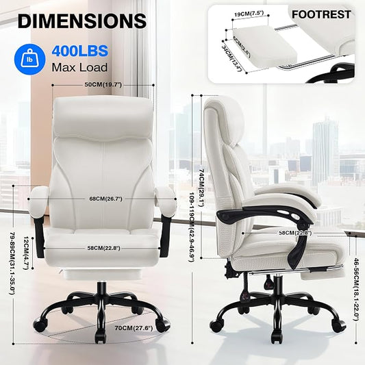 AreShark Office Chair - Ergonomic Comfortable High Back Computer Desk Chair with Foot Rest - Executive Breathable Swivel Rolling Reclining Leather Chair with Lumbar Support for Home Gaming Relaxing