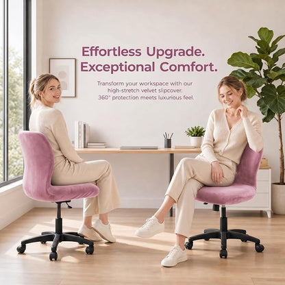 Deisy Dee Velvet Stretch Armless Office Chair Covers - Colorful Stretch Slipcover for Desk Chairs (Pink)
