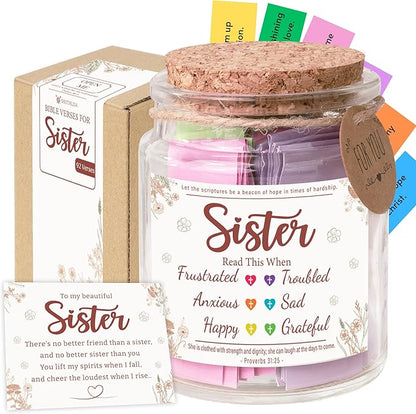 Bible Verses Jar for Sister – Graduation Day Gifts for Sister, Birthday Gifts for Sisters, Christian Gift for Women, Girls