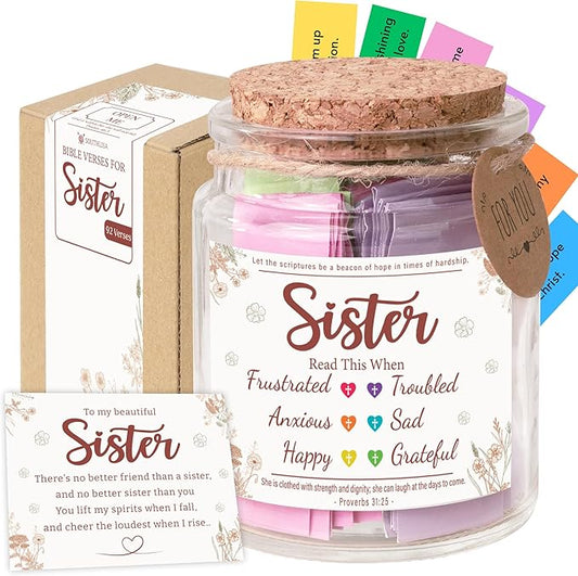 Bible Verses Jar for Sister – Graduation Day Gifts for Sister, Birthday Gifts for Sisters, Christian Gift for Women, Girls