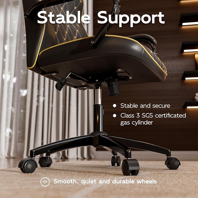 HomeZeer Black Office Chair, Luxury Leather Executive Desk Chair | Elegant Timeless Appeal, Vintage Mid Back Styling with Wheels and Padded Arms, Thick High Density Foam Comfort