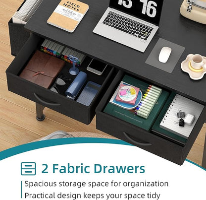 CAIYUN Computer Office Desk for Small Space with Fabric Drawers, Home Office Desk for Bedroom with Side Pocket and Hook, 31 Inch Kid’s Desk, Writing Desk, Study Table and Work Desk, Black