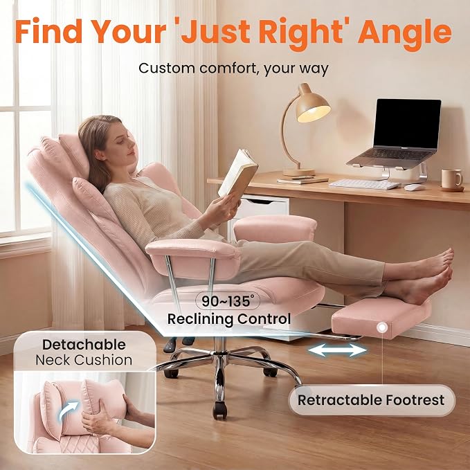 NEO CHAIR Big and Tall Office Chair Gaming Computer Chair High Back Heavy Duty Desk Chai with Lumbar Support Adjustable Recliner Footrest Wide Seat Leather Executive Home with Wheels (Leather Pink)