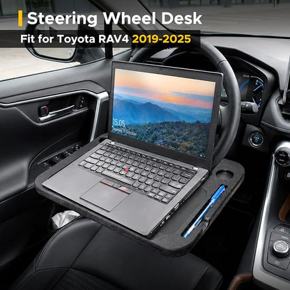 EcoNour Steering Wheel Desk Tray Compatible for Toyota RAV4 2019-2025 |Car Laptop Mount Tray with Pen Holder | Food & Drink Holder | Multipurpose Travel Car Accessories