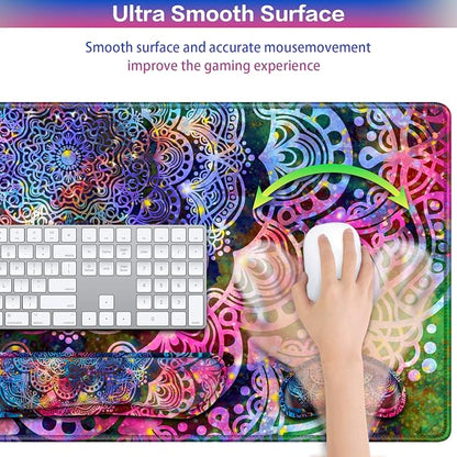 Mouse Pad with Wrist Rest, 4-in-1 Large Mousepad+Keyboard Wrist Rest+Mouse Pad Wrist Support+Cup Pad Set,Ergonomic Anti-Slip,Memory Foam Desk Mat for Home Office Gaming(35.4×15.7in)