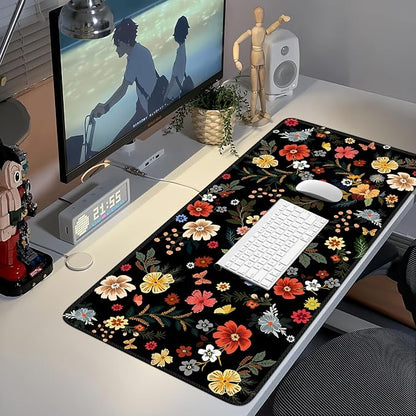 iCasso Desk Matt for Desktop, Cute Desk Pad Mat, XXL Large Mouse Pad, Anti-Slip Big Mousepad with Stitched Edges, Keyboard Pad Mouse Mat for Computer, Work, Gaming (Floral)
