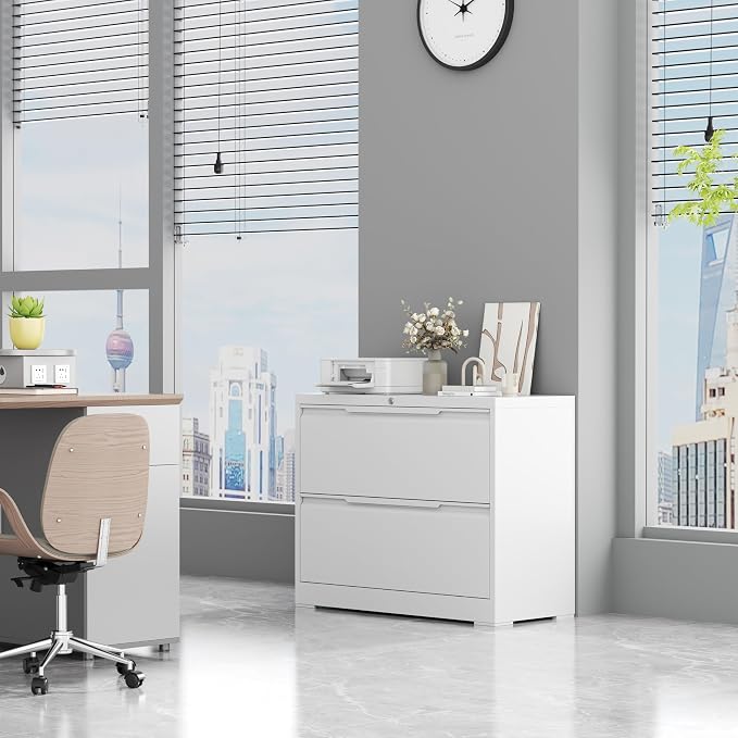 2 Drawer Lateral File Cabinet with Lock,Metal File Cabinets for Home Office,Locking Filing Cabinet for Letters/Legal/A4 Size, Assembly Required,White Widen