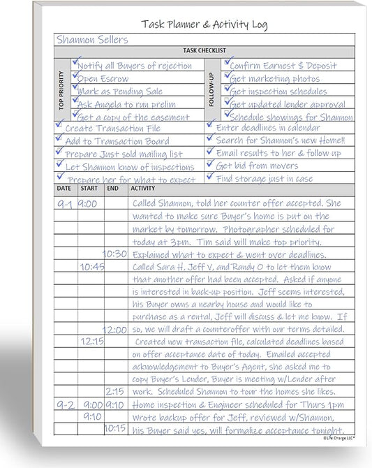 Task Planner & Activity Log Notepad for Work, Daily To Do List with Checklist, Time Tracking & Notes, 60 Pages, 8.5 x 11 Letter, Portrait – Life Charge