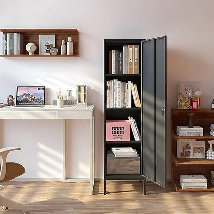 Metal Lockable Storage Cabinet with Adjustable Shelves(Black) | Locking Storage Cabinet with Door for Kitchen Pantry Home Office School Gym Garage