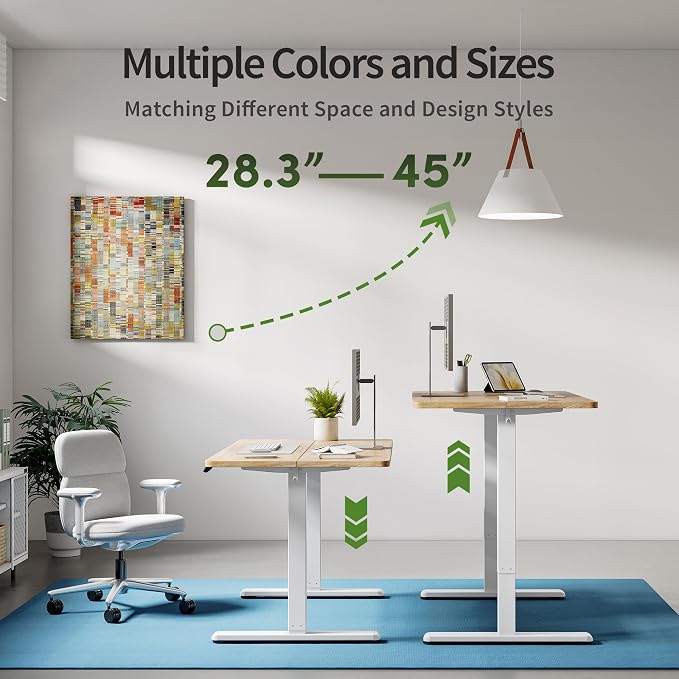 FAMISKY Height Adjustable Standing Desk, 55x 24 Inch Electric Stand up Home Office Table, Sit Stand Desk Computer Workstation with Splice Board, White Frame & Greige Desktop