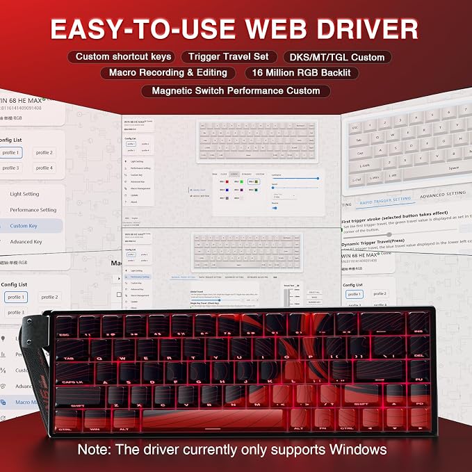 AULA WIN68 HE MAX - Hall Effect Gaming Keyboard with Magnetic Switch, Adjustable Actuation Fast Trigger Mode, 8KHz Polling Rate, RGB Backlit Wired Mechanical Gaming Keyboard 60 Percent Compact Design